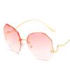 Fashion Tea Gradient Sunglasses Women Ocean Water Cut Trimmed Lens Metal Curved Temples Sun Glasses Female UV400