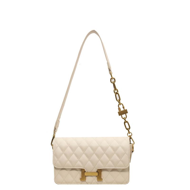 2023 New Small Grid Chain Bag Lady Single Shoulder Bag Korean Style Small Square Bag Urban Minimalist Style бежевый