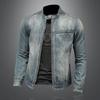 New Fashion Slim Fit Bărbați Gât în ​​picioare Fermoar Jachetă Harley Motocicletă Denim Jachetă Bărbați