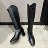 Fashion 2024 Winter Knee-High Boots for Women Square Toe Knight Boots Split Leather Women Shoes High Heels Concise Boots Botas De Mujer