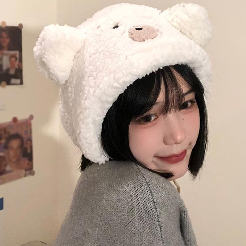 Female Hat Sweet Skiing  Warm Keeping  Cycling Windproof Lace Up Cute Lamb Hair