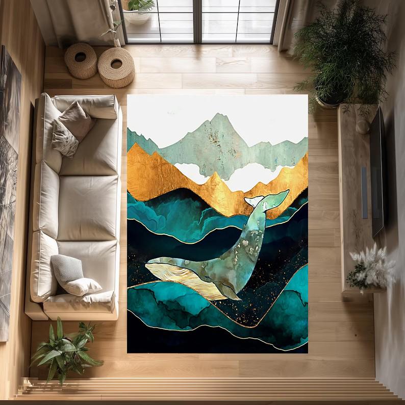 Dreamy Whale Tail Carpet Marine Creatures Whale Sunset Rug Living Room Bedroom Decoration Floor Mat Navigation Enthusiast Gift