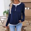 Autumn and Winter New Women's Fake Two-piece Crew Neck Button Pullover Polished Long-sleeved T-shirt
