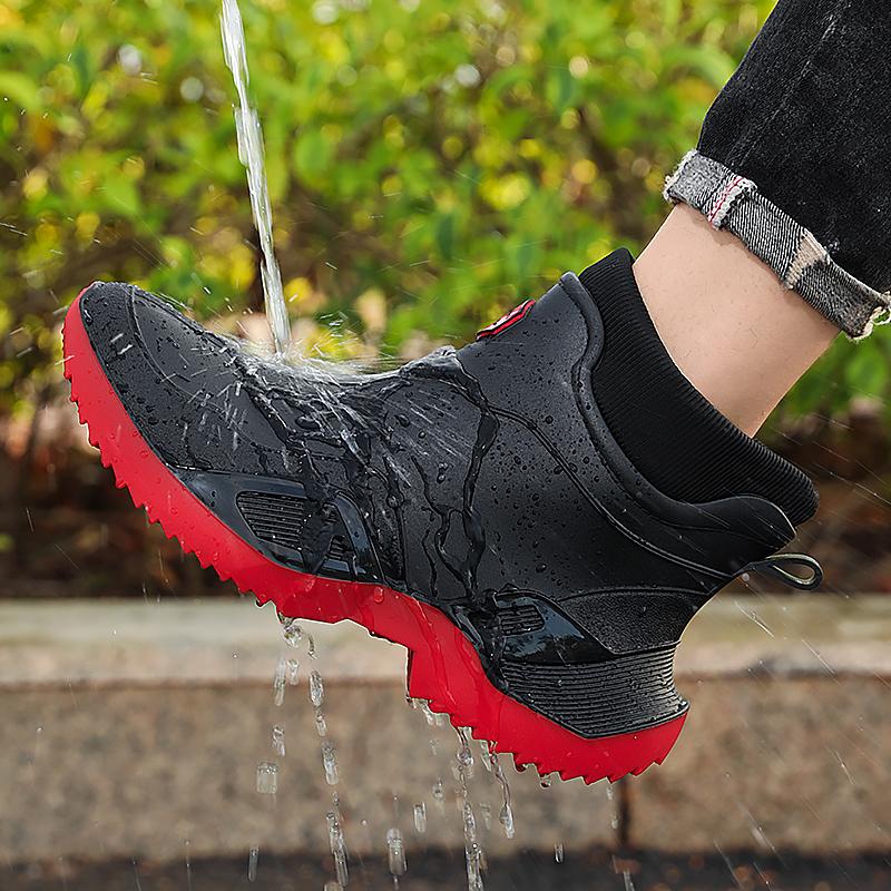 Men's outdoor fashion casual rain boots thick anti slip waterproof high top wear-resistant comfortable work velvet chef shoes