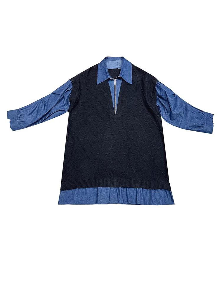 

Xitao Вязаное лоскутное платье на молнии LJ1061 One Size чёрный