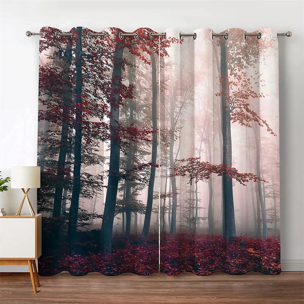 Forest Curtains Jungle Tree Nature Scenery Window Curtain Blinds for Living Room Bedroom Waterfall Left and Right Biparting Open