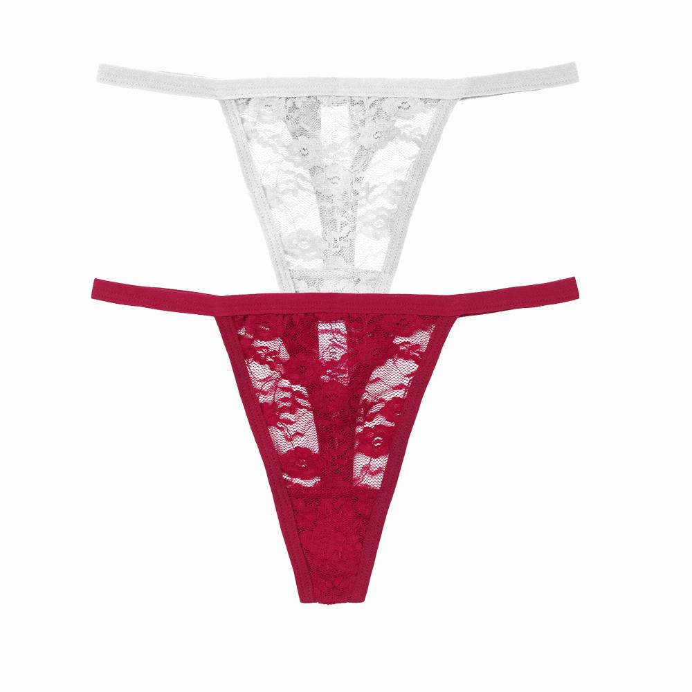 2 Stück/Set Sexy Damen Spitze Höschen Niedrige Taille G-String Unterwäsche Einfarbig Ausgeschnitten Transparent Tanga Damen Weiche Atmungsaktive Dessous