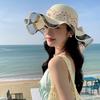 Breathable Lace Streamers Straw Hat Pearl Fisherman Sunshade Cap Fashion Wide Brim Sun Hat  Woman