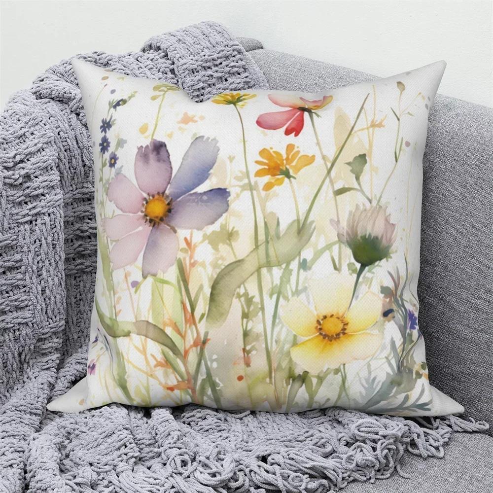Customizable Watercolor Floral Plant Sofa Bed Cushion Cover Family Room Decor Throw Pillow Cover