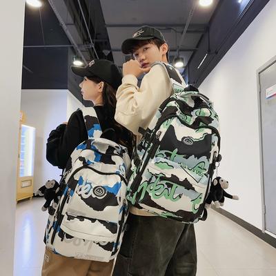 New Backpack Camouflage Graffiti Casual Bag Large Capacity Junior High School Student Couple Student Schoolbag