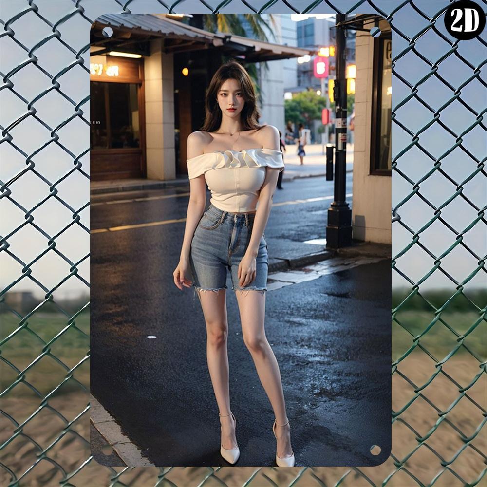 Retro s Vintage Woman in Rain Metal Tin Sign x Inch Wall Art Heavy Duty Frameless Iron Decor 20x30cm(7.8x11.8inch)