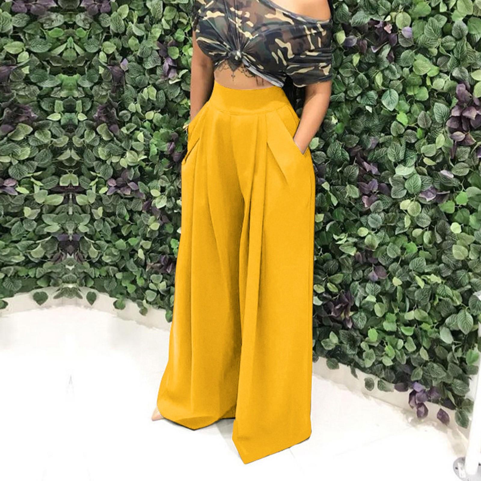 

Женские модные и персонализированные длинные повседневные брюки с широкими штанинами и динамиком XXXL жёлтый