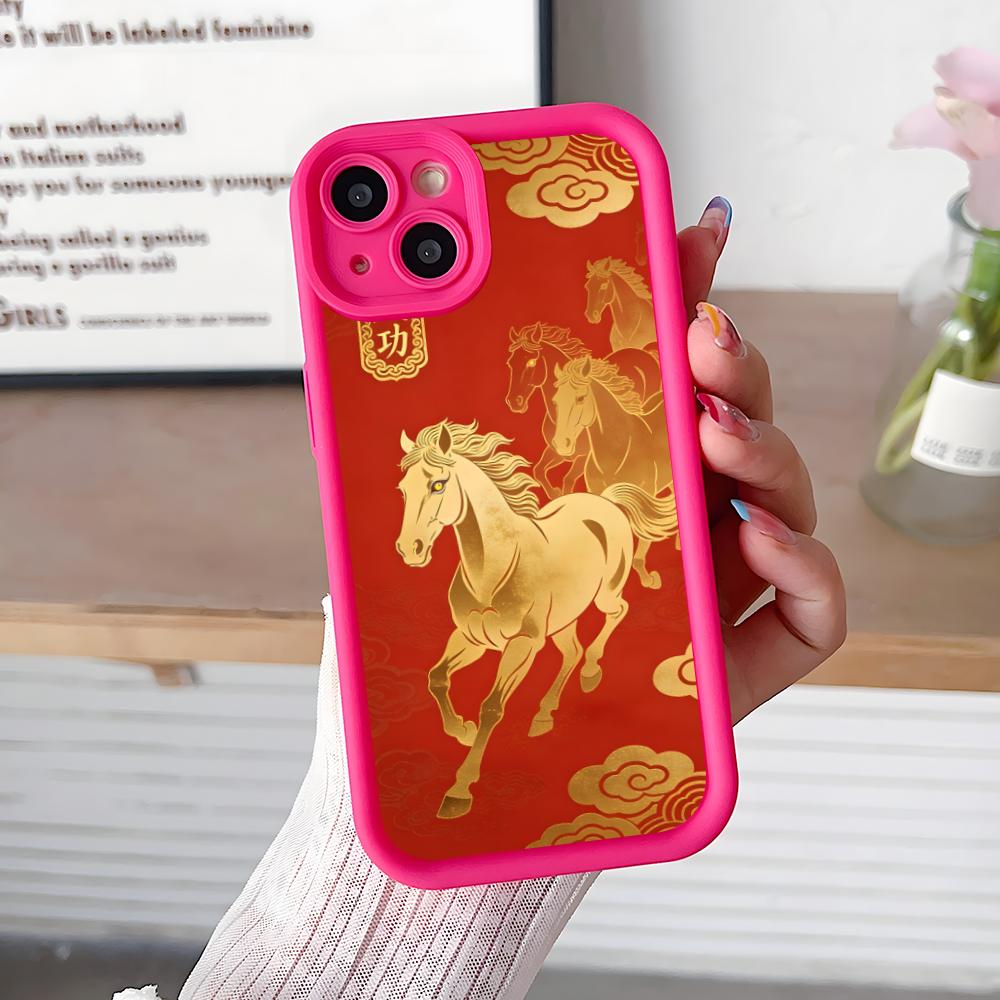 Golden Horse Year Mobile Phone Case for iPhone 17 16 15 14 13 12 11 Air Pro Max Plus Thicken TPU Colorful Cover Cover Pretty