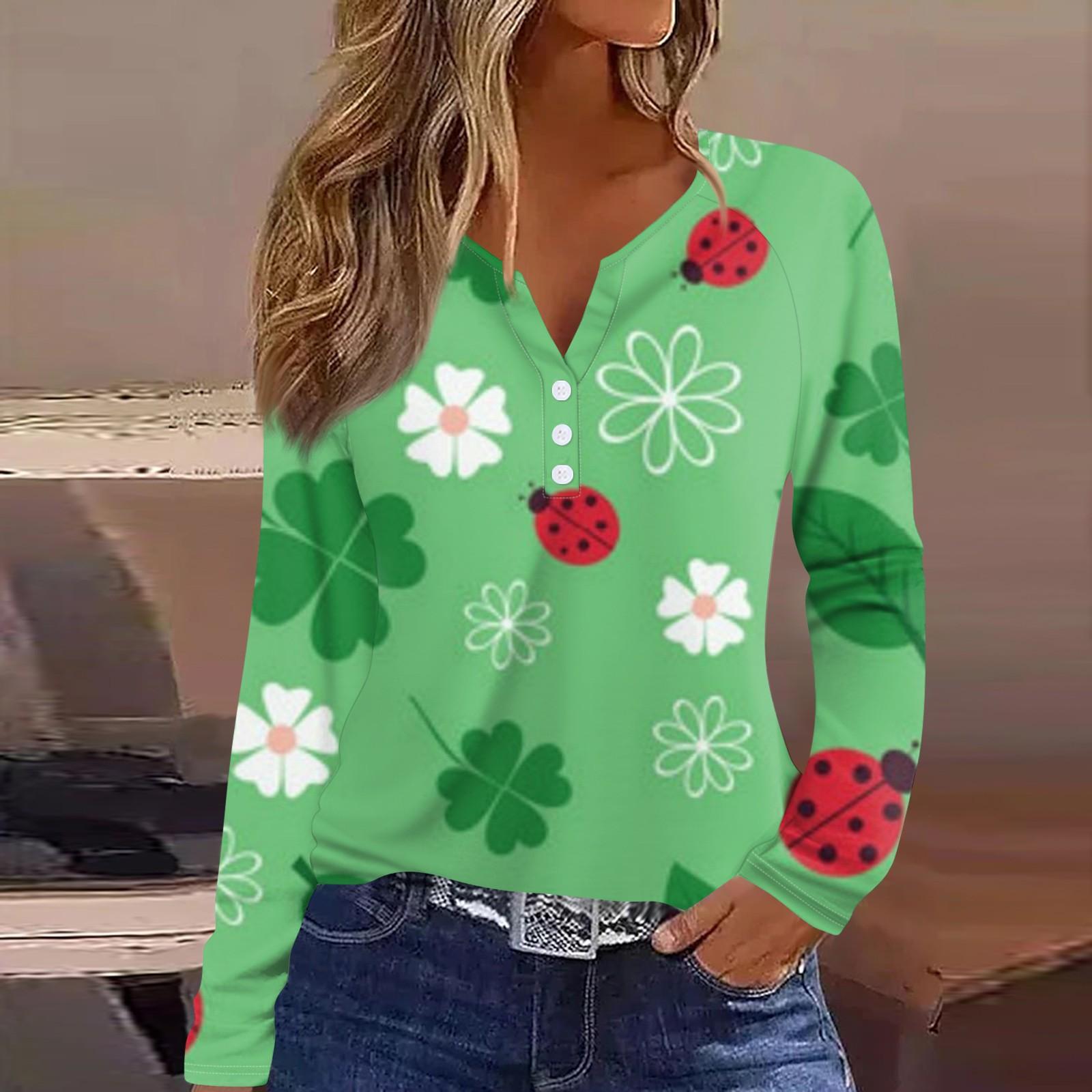 

Женская модная повседневная футболка с V-образным вырезом и длинным рукавом на пуговицах XL красный