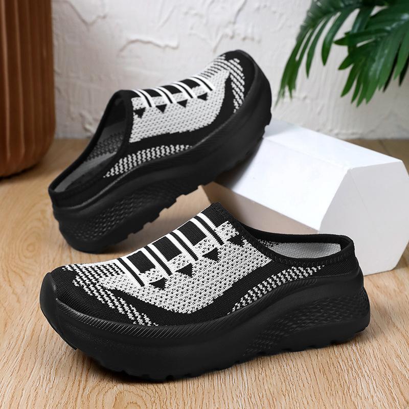 Knitted Mesh Walking Shoes Women Fashion Thick Sole Slippers Lightweight Soft Casual Footwear for Traveling Height-increasing