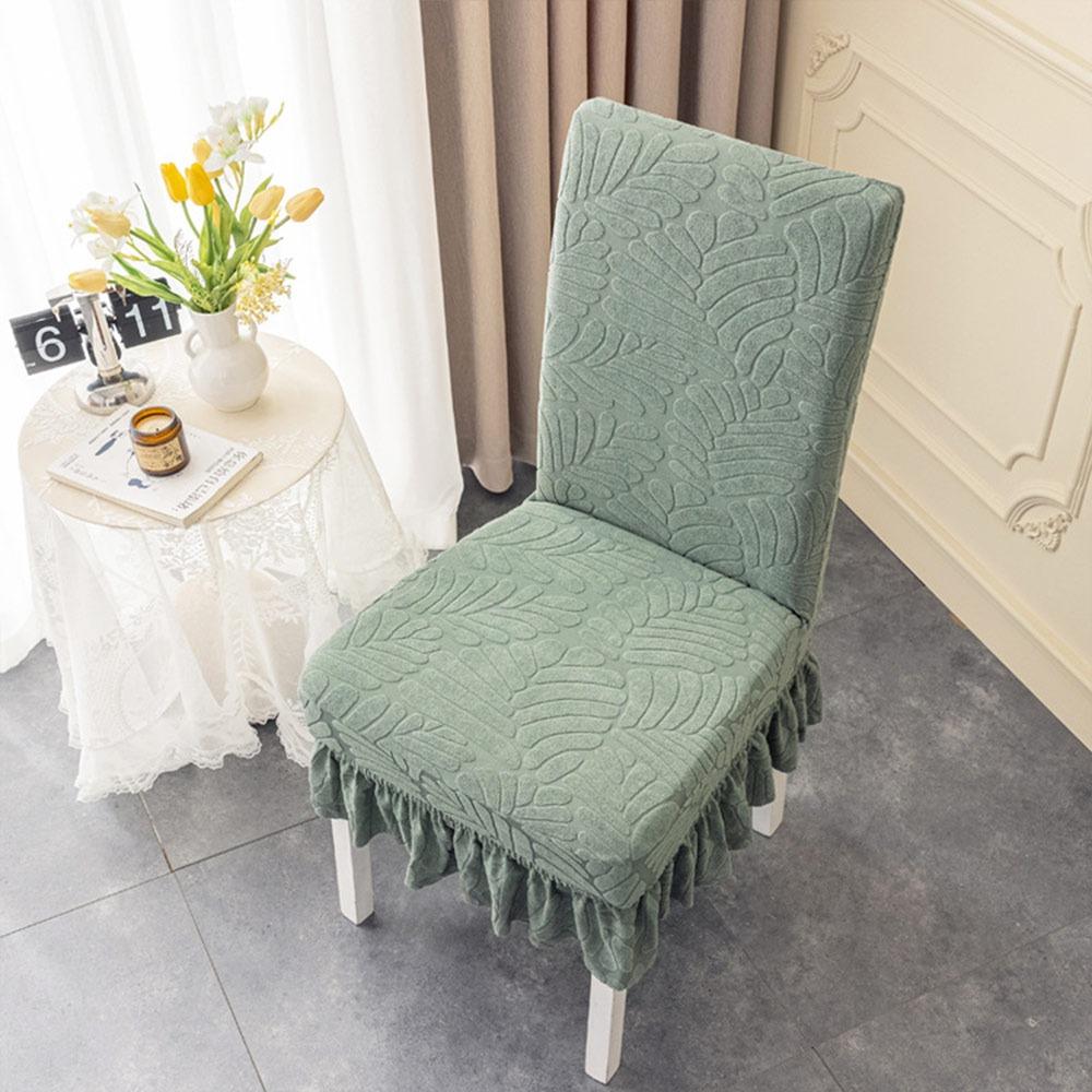 High-elastic Dining Chair Cover Anti-dirty Jacquard Stool Slipcover Skirt Edge Soft Backrest Protector for Home Decoration