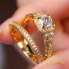 Luxury Female Crystal Purple Zircon Stone Engagement Ring Set Cute Wedding Jewelry For Women