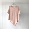Solid Color Irregular Hem Cotton T-Shirt - Women's Loose Short Sleeve Round Neck Summer Top