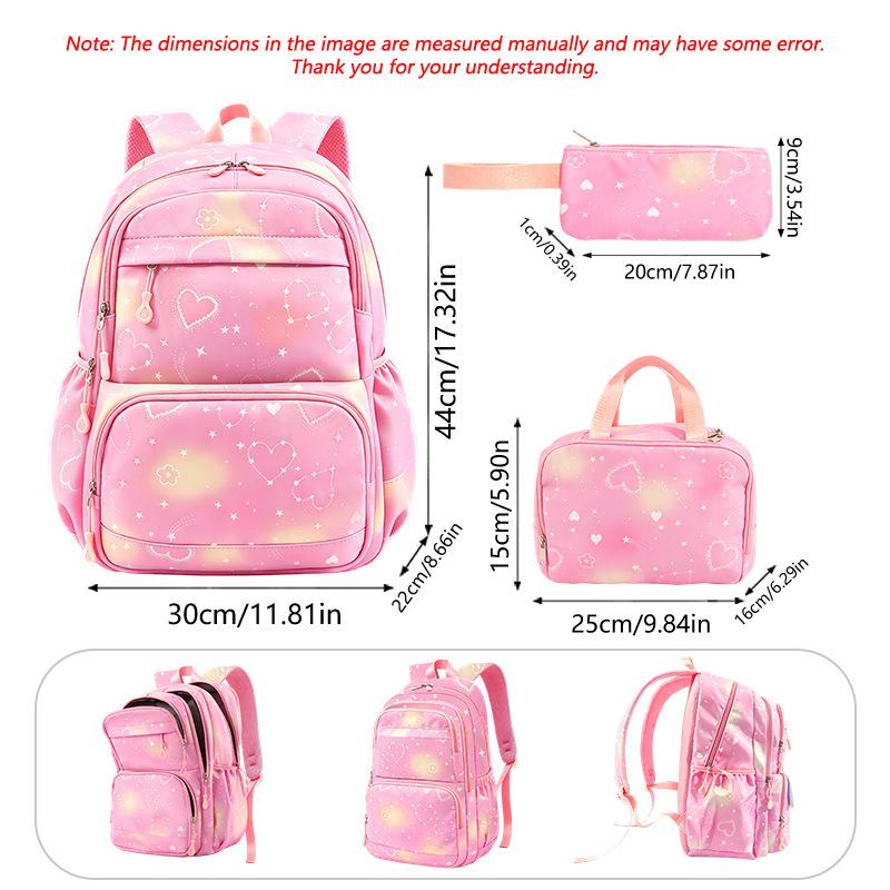Cartoon Backpack Set 3-Piece Large Capacity School Bag with Lunch Pouch for Kids Girls Boys Elementary Students