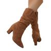 Women's Pointed Toe Slouchy High Heel Fashion Boots, Suede Chunky Heel Ankle Boots, Plus Size Winter Shoes