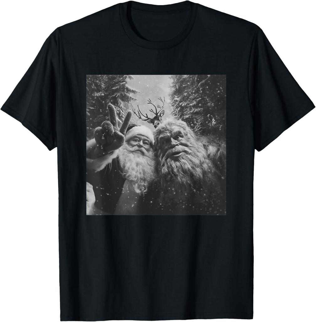 Vintage Bigfoot Santa Claus Selfie Christmas T-Shirt