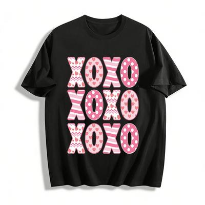 Valentine's Day Love Heart XOXO Print Casual Top Pure Cotton T-shirt