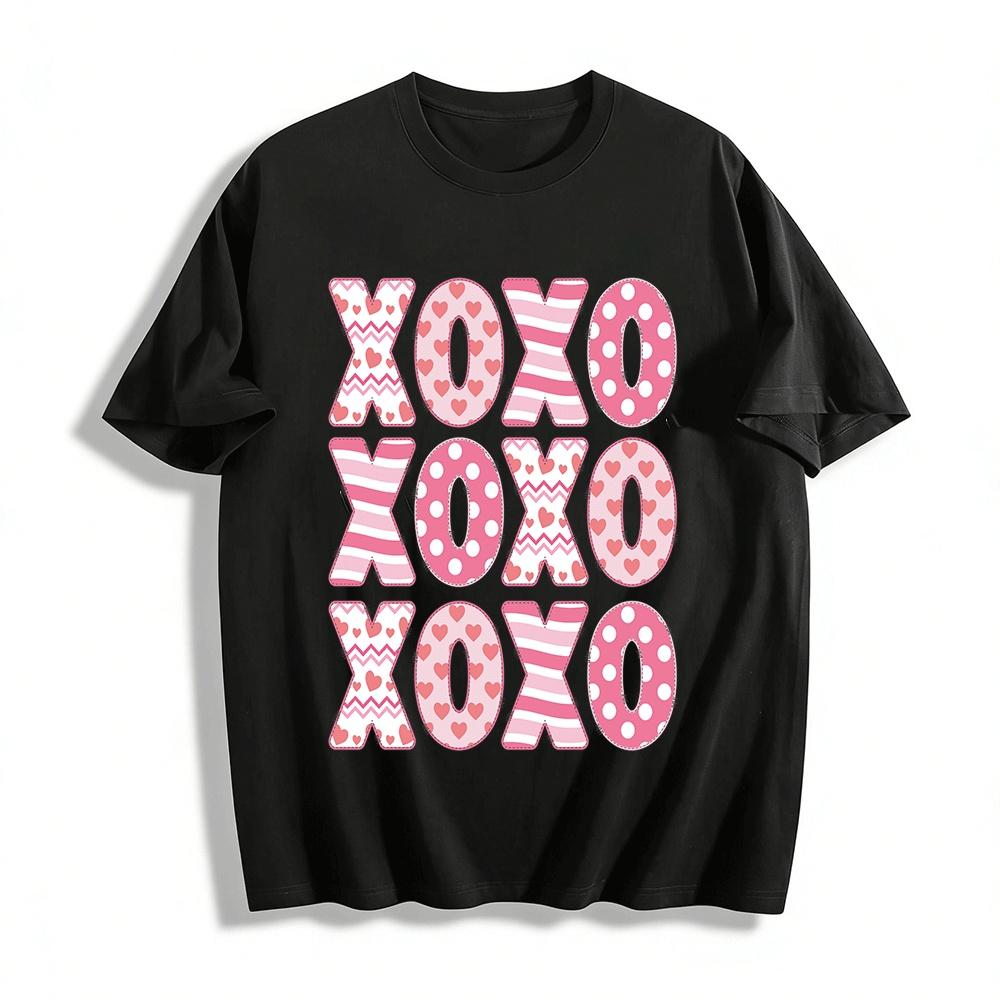Valentine s Day Love Heart XOXO Print Casual Top Pure cotton T-shirt XXS