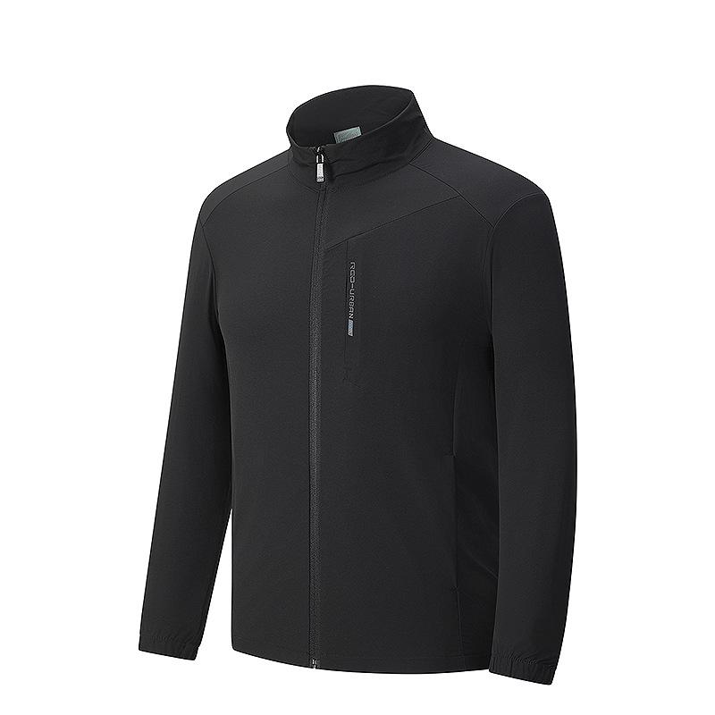 Men Stand Collar Zip Up Lightweight Jacket With Chest Pocket XL чёрный