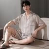 Ice silk pajamas men's summer 1011 new short-sleeved black high-end simulation silk summer loungewear set