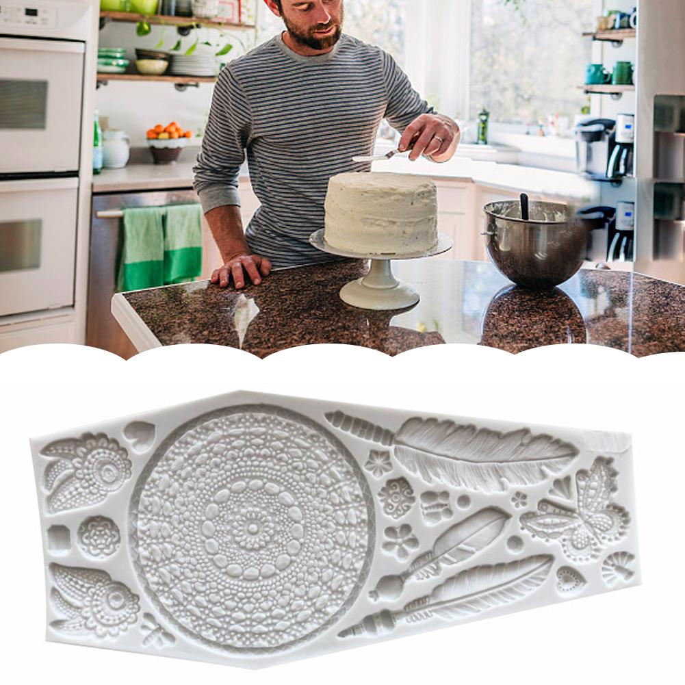 DIY Fondant Dream Catcher Silicone Mold Feather Texture Cake Wedding Decoration Dessert Table Decoration Baking Mold