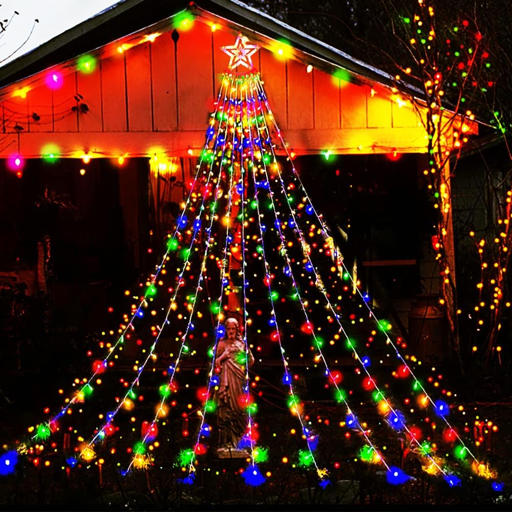 Christmas Decoration Star String Lights 300LED 8 Modes Waterfall Christmas Tree Fairy Lights for Outdoor Wedding Holiday