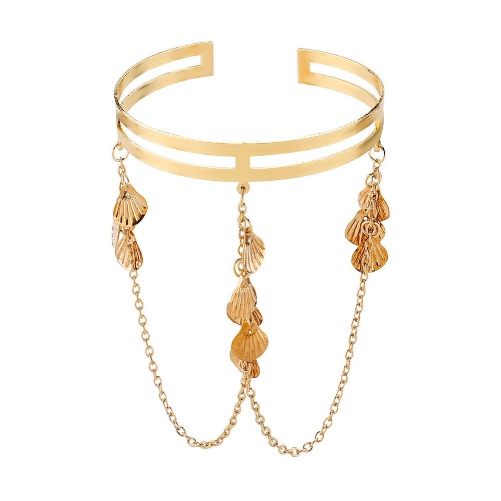 Gold Color Tassel Arm Chain Metal Wide Open Bangle Creative Arm Cuff Performance