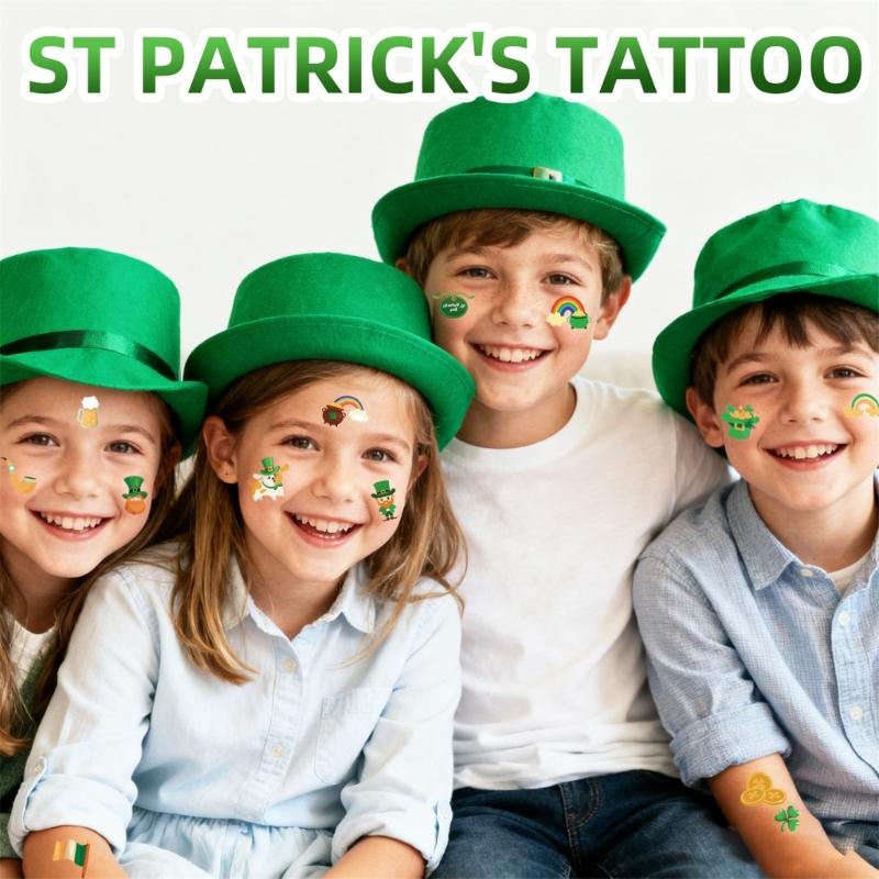 Pack of 10 Patrick' s Day Shamrock Tattooed Perfect for Sensitive Skin Easy Apply Waterproof Sticker for Celebration