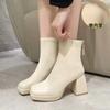 Women's Shoes On Sale 2024 High Quality Zipper Women's Boots Winter Square Toe Solid Dress Short Barrel Block Heel Fashion Boots