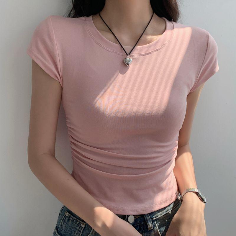 

Модная футболка с коротким рукавом, весна/лето, нишевый стиль, приталенная, в стиле инс Pink L