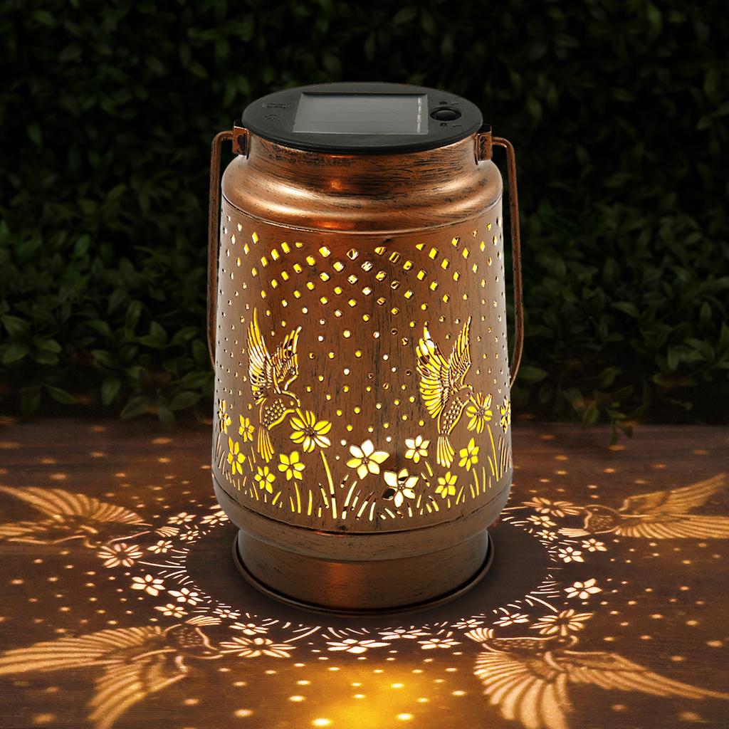 Hanging Solar Lantern Outdoor Waterproof Metal Vintage Hummingbird LED Garden Yard Lawn Pathway Decorative Lights