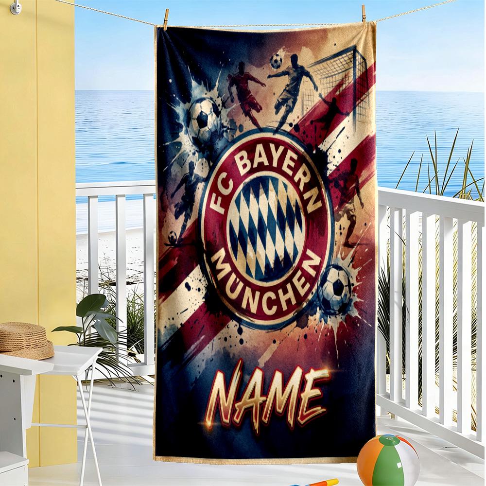 Bayern Munich Fan Artwork Customize Your Name Beach Towel Quick-Dry Soft Microfiber
