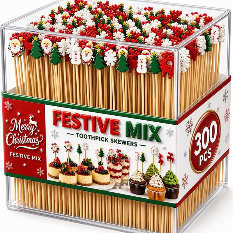 13cm Christmas Bamboo Sticks Santa Snowflake Xmas Tree Cake Fruit Skewers Christmas Party Birthday Wedding Decoration Food Picks