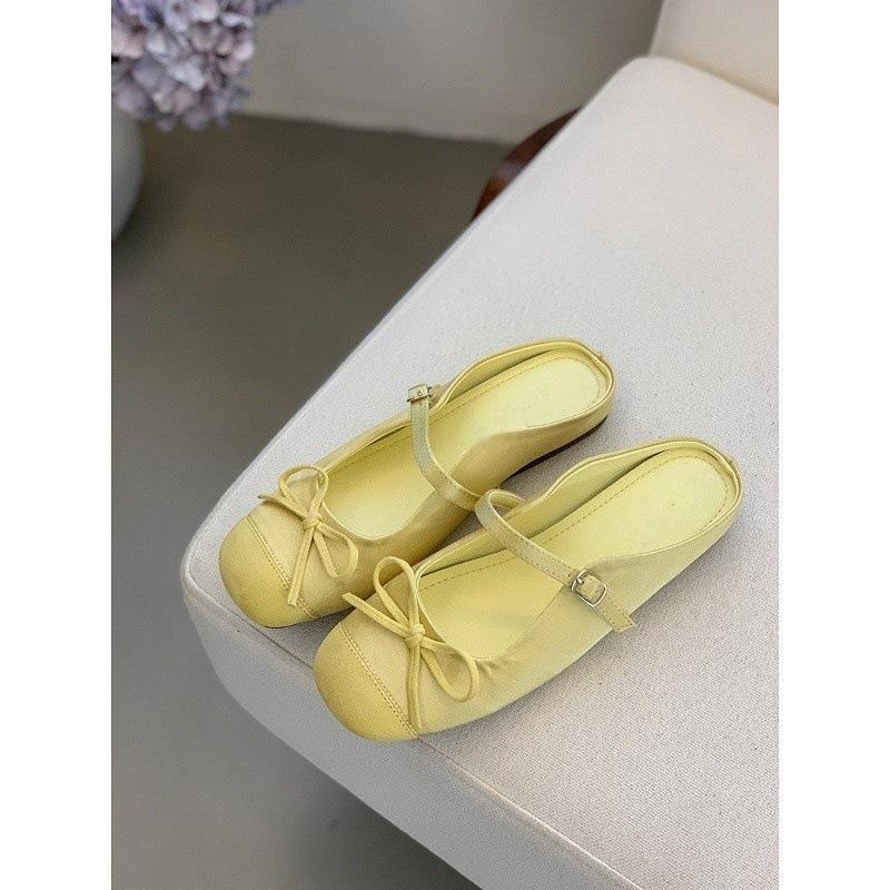 Gentle little red ballet style bag head half slippers women's 2025 spring and summer new bow retro Mary Jane shoes