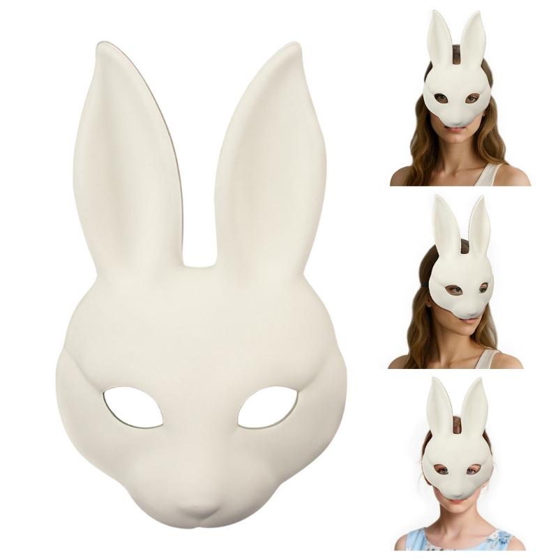 Premium White PU Rabbit Mask For Adults Teens Costume Parties Easter Halloween Carnivals Adjustable Comfortable Band