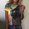Cat pattern women's T-shirt animal 3D printing T-shirt summer casual round neck short sleeved T-shirt top Harajuku women's clothing