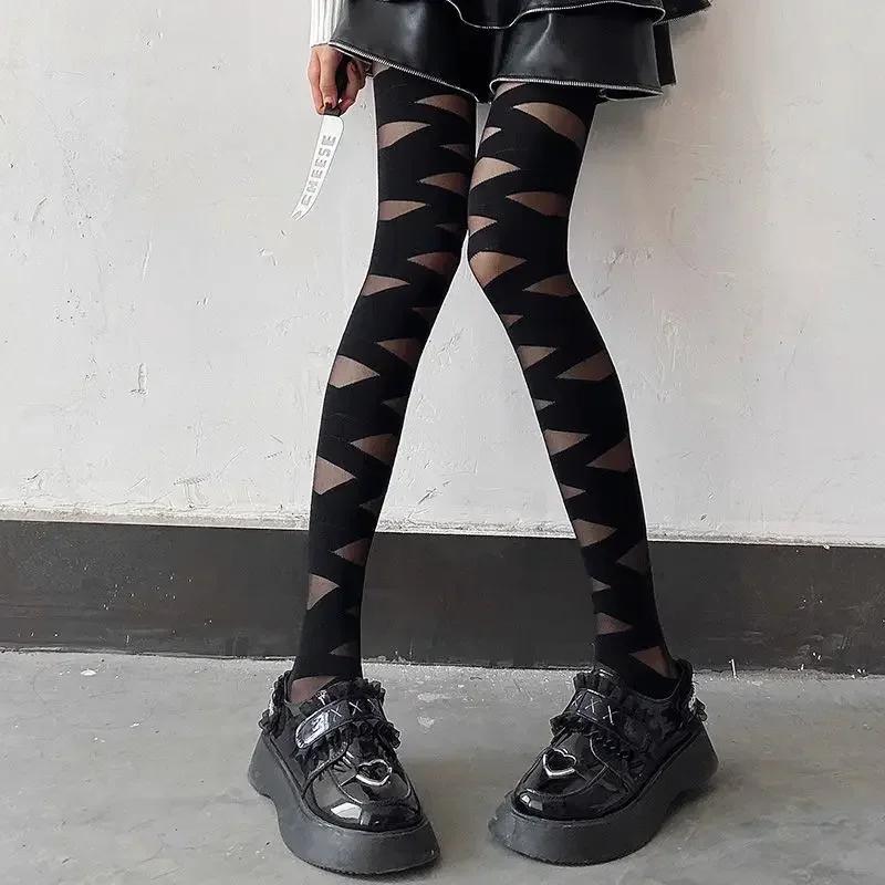 Goth Lolita Cosplay Bandage Design Soft Velvet Tights Women Sexy Cross Strap Bottom Stockings Costumes Punk JK Cute Girl Hosiery