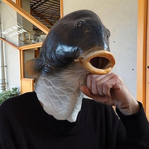 Halloween Fish Head Latex Mask Realistic Animal Costume Horror Party Cosplay Full Head Mask