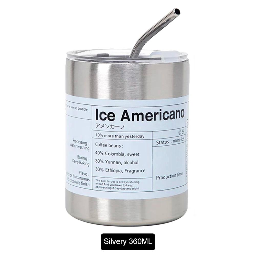 

Термос для кофейной чашки из нержавеющей стали, двухслойный охладитель, чашка с соломинкой, кружка для ледяного американского кофе, бутылка для воды, портативная многоразовая кружка as picture