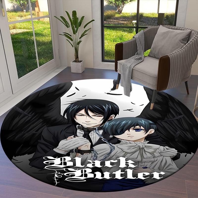 Black Butler Round Area Rug,Carpet Rug for Living Room Bedroom Sofa Playroom Decor,Non-slip Floor Mat