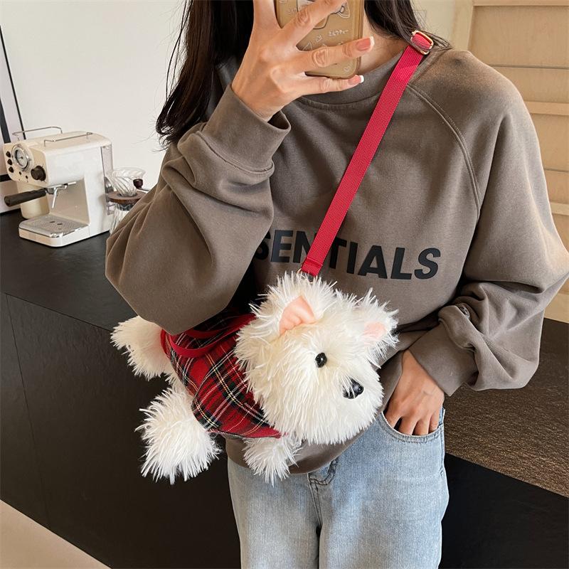 Cartoon Western Highland Puppy Doll Slant Cross Bag Plush Toy Handheld Single Shoulder Slant Cross Bag