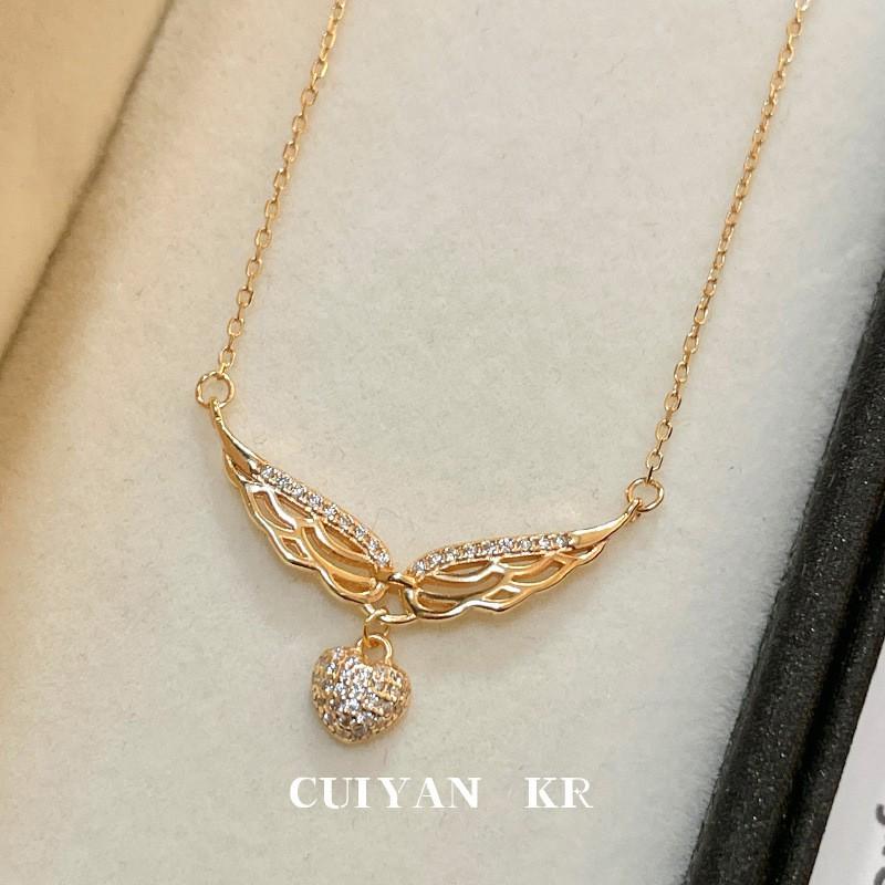 Womens Heart Wings Necklace Clavicle Chain Ins Style Fashion Jewelry