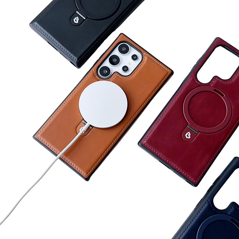 For Samsung Galaxy S25 Ultra Case Compatible with MagSafe Kickstand TPU+PU Leather Anti Drop Phone Cover