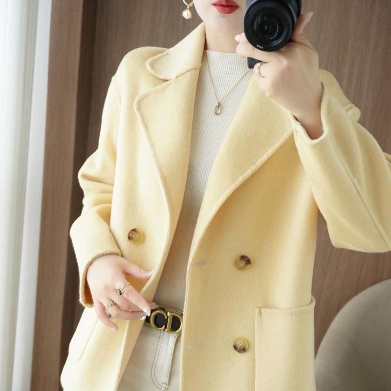 Palton Scurt din Lână Dublu Fațetat pentru Mame Croială Largă Slim Fit Jachetă Trench Îmbrăcăminte Exterioară pentru Femei de Vârstă Mijlocie