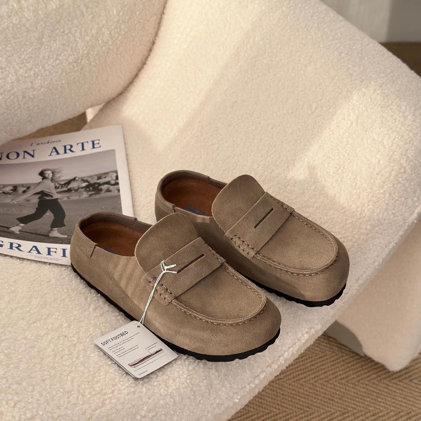 

Винтажные туфли Thi Bot на пробковой подошве, женские кожаные тапочки, уличная повседневная обувь, женские мюли на плоском каблуке, обувь для женщин 44 коричневый